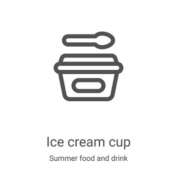 ice cream cup icon vector from summer food and drink collection. Thin line ice cream cup outline icon vector illustration. Linear symbol for use on web and mobile apps, logo, print media