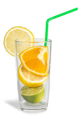 Glass of fresh with lemon, lime, orange