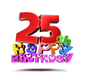 Anniversary Happy Birthday 25 th colorful 3d illustration on white background.(with Clipping Path).