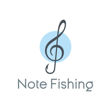music note and fishing hook logo design vector inspiration.