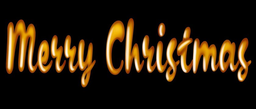 3d gold Merry Christmas text on black background 