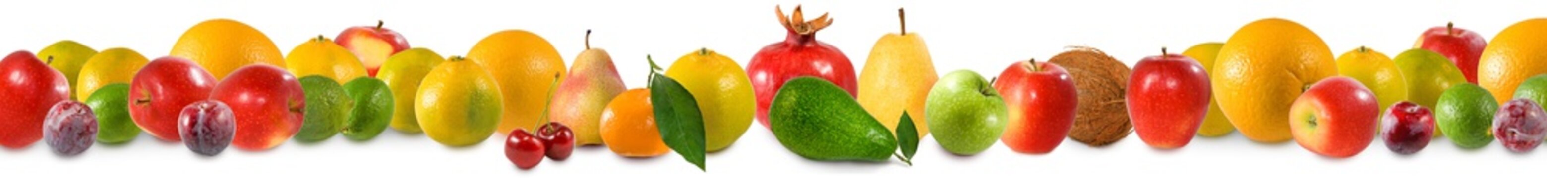 image of various ripe fruits on white background close-up