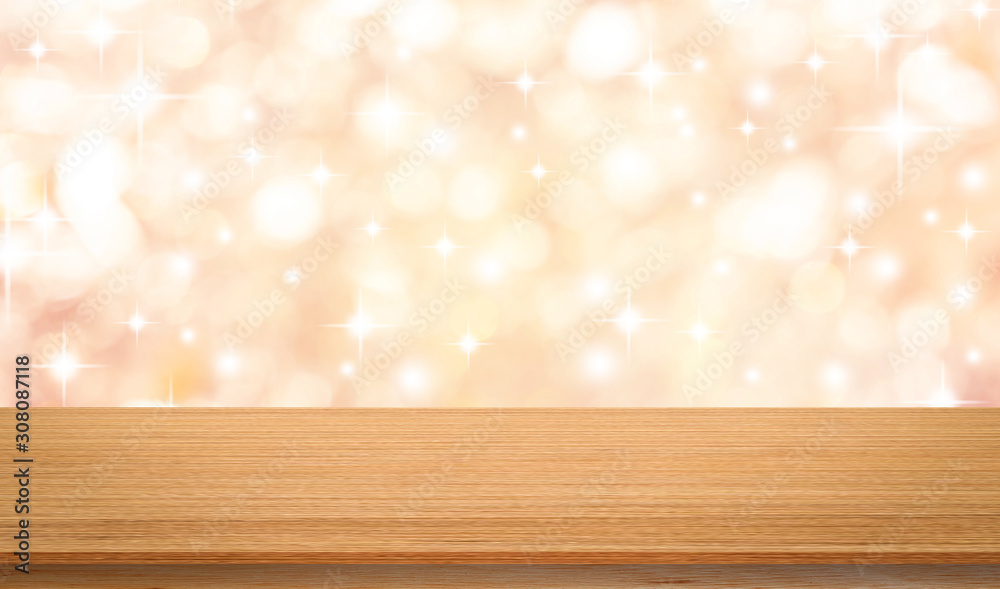 Wall mural abstract blur soft focus bokeh bulbs light in orange color background with bulbs glittering and mode