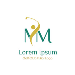 initial MM golf with golfer icon vector logo design illustration. letter MM symbol icon