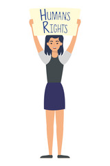 young woman with human rights label character