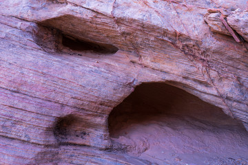 Close up selective focus of purple rock formations at Valley of Fire State Park in Nevada