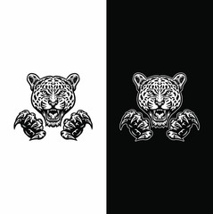 Jaguars and claws black and white version © Amillustrated