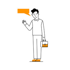 Businessman with speech bubble, introduce vector illustration