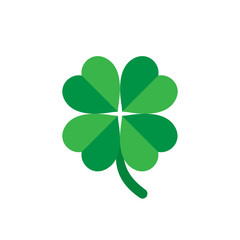 Four leaf clover icon in flat style. St Patricks Day vector illustration on white isolated background. Flower shape business concept.