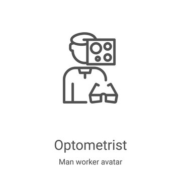 optometrist icon vector from man worker avatar collection. Thin line optometrist outline icon vector illustration. Linear symbol for use on web and mobile apps, logo, print media