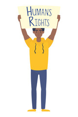 afro young man with human rights label character