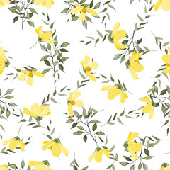 Botanical hipster, rustic seamless print for wedding cards. Nature floral background greenery pattern in hand drawn watercolor style. Vector foliage with jungle tropical leaf and summer flowers.