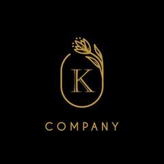 luxury monogram letter K logotype with flower icon concept. premium elegant alphabet/initial frame design vector. beauty industry, cosmetics, salon, boutique, company, corporate symbol icon
