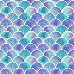 watercolor rainbow scales of mermaid. seamless pattern - 308093334