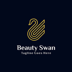 Fototapeta premium simple luxury golden Swan logo with line art concept design illustration. can be used for beauty industry, cosmetics, salon, boutique, hotel logo, jewelry icon