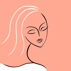 Drawn by lines girl. Long hair. Vector illustration on the theme of beauty and fashion. Vector illustration about female beauty and fashion.