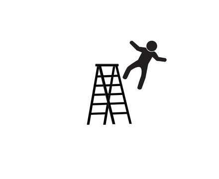 Acident prevention signs, worker falling from ladder, vector illustration.