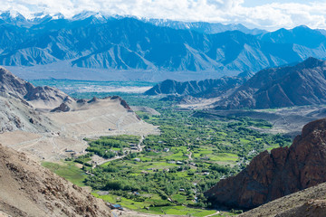 Ladakh, India - Aug 03 2019 - Riders on Between Khardung La Pass (5359m) and Leh in Ladakh, Jammu and Kashmir, India.