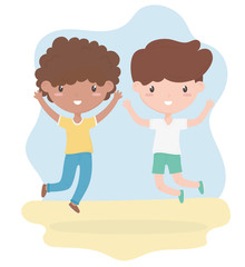 happy childrens day, cute little boys cartoon celebration