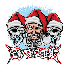 Xmas sign with skull and Santa Claus, grunge vintage design t shirts