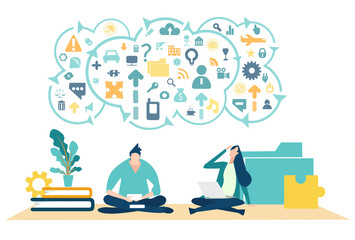 Young people working in internet, big data, connection, freedom, information concept. 