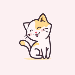 Happy smiling kitty cartoon character logo design illustration. cute/adorable cat mascot vector illustration
