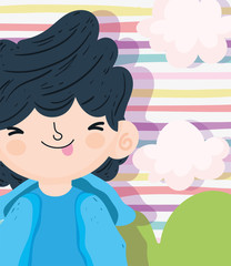 happy children day, cute little boy with tongue out stripes background