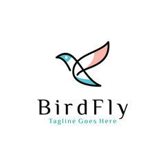 flying bird logo design template with linear concept style. vector illustration of bird in monoline style