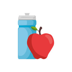 Water bottle and apple design, Healthy lifestyle gym fitness bodybuilding bodycare activity exercise and diet theme Vector illustration