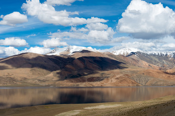 Ladakh, India - Jul 30 2019 - Tso Moriri Lake in Changthang Plateau, Ladakh, Jammu and Kashmir, India. It is part of Ramsar Convention - Tsomoriri.