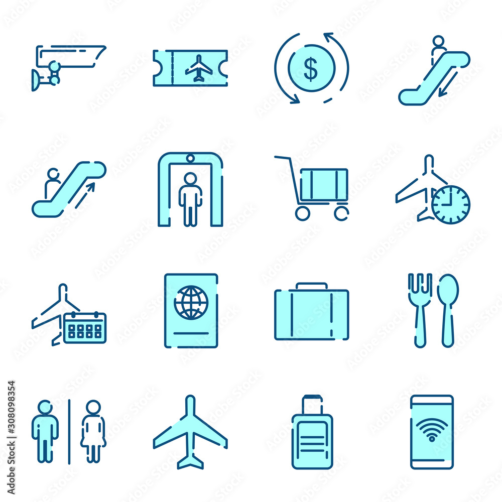 Aufkleber airport set icon template color editable. airport travel pack symbol vector sign isolated on white b