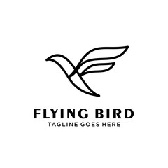 flying bird logo design template with linear concept style. vector illustration of bird in outline, line art, monoline style