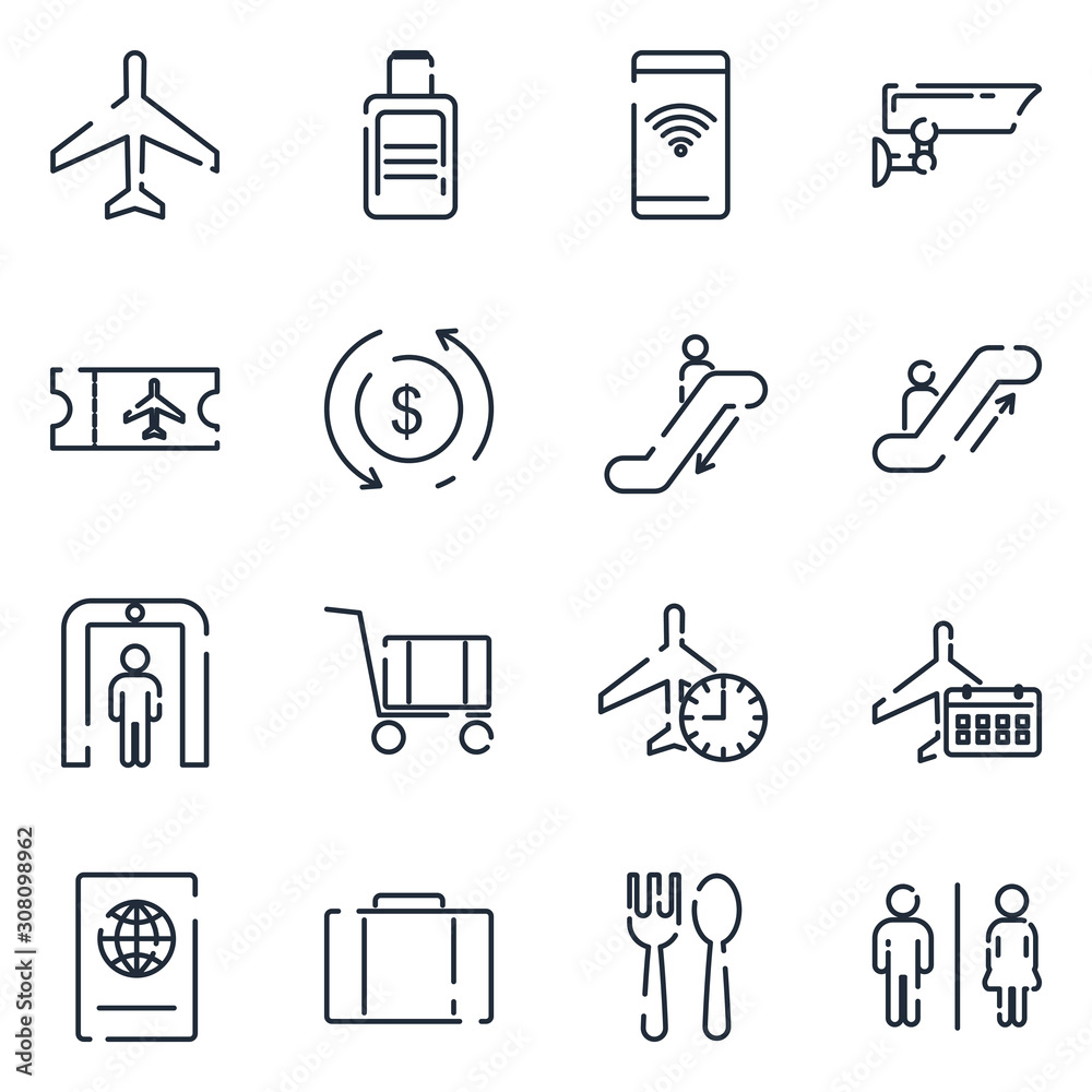 Poster airport set icon template color editable. airport travel pack symbol vector sign isolated on white b