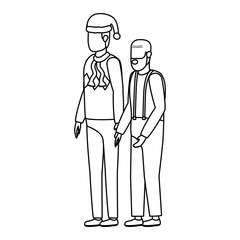 cute grandfather with young son using christmas hat