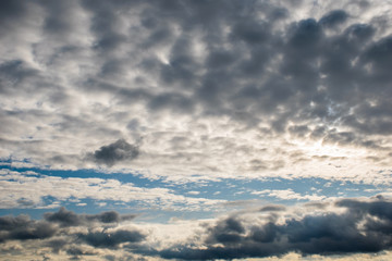gray clouds of tangles in the blue sky, background