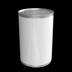 Tall tin can mockup. Blank food container isolated on black. 3d illustration