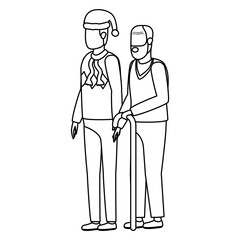 cute grandfather with young son using christmas hat