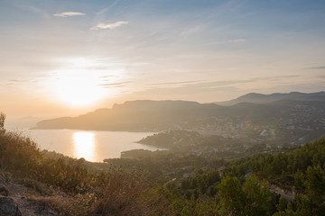 sunset on the Route des Crêtes in south of France near Cassis.