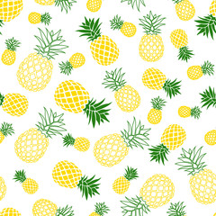 Pineapple mixed seamless pattern yellow and green background