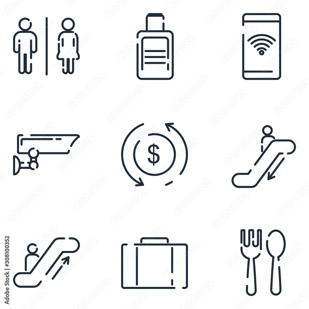 Poster Airport set icon template color editable. Airport travel pack symbol vector sign isolated on white background icons vector illustration for graphic and web design.