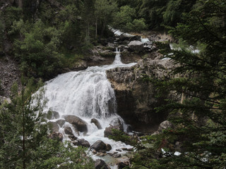 The Arripas waterfall of the Arazas river in the Ordesa valley. National Park of Ordesa and Monte Perdido in the Pyrenees of the province of Huesca. Aragon. Spain