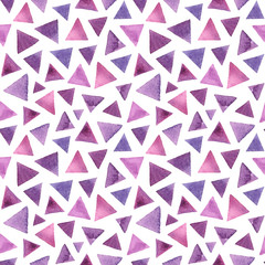 watercolor pink, lilac and purple triangle abstract seamless pattern
