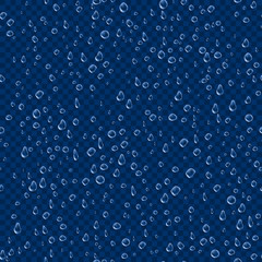 Seamless texture of Drops. Liquid clear droplet. Dew on glass surface. vector illustration on transparent background