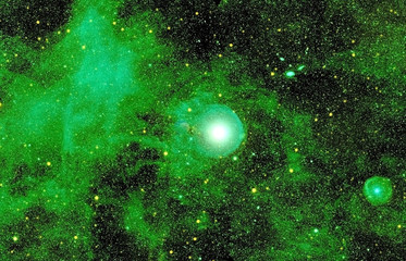 Distant green galaxy. With stars and nebulae. Background. Elements of this image were furnished by...
