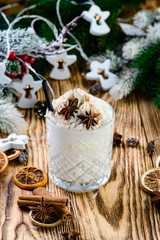 winter hot drink with cream and star anise star
