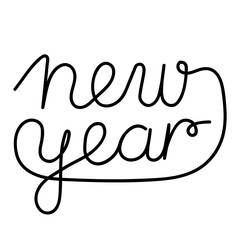 New Year handwritten inscription, one continuous line. Hand drawn lettering. Vector on a white background.