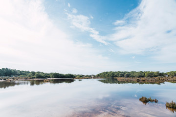 Scenic view of a wetland area in the Es Trenc marine-terrestrial natural park, before reaching the entrance to the beach