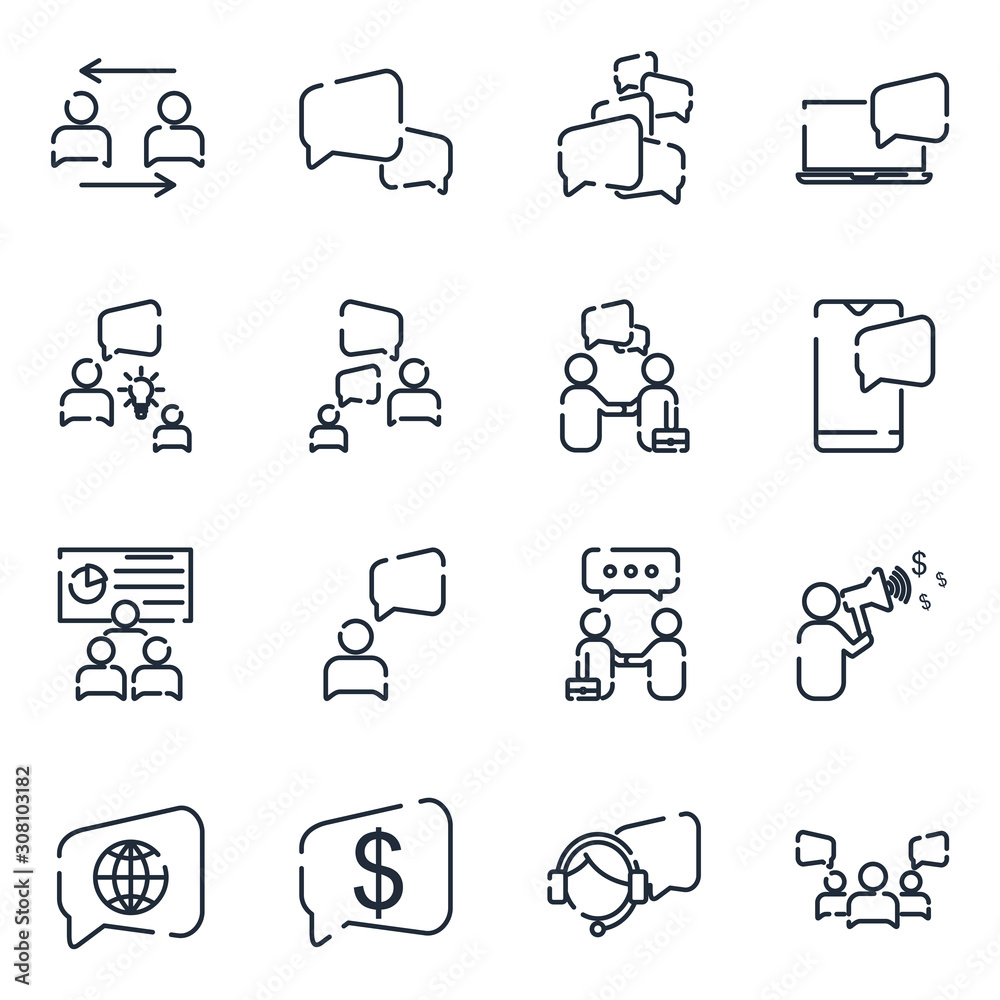 Aufkleber business communication set icon template color editable. business people pack symbol vector sign iso