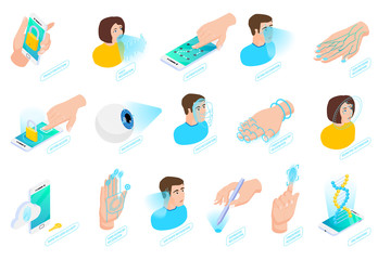 Biometric Authentication Isometric Icons