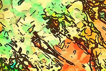 Watercolor abstract background on oil vintage paper. Colorful splashes of paint, chaotic bright spots. Pretty wallpaper and texture.